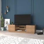Betna TV cabinet in walnut color with black marble finish 150x42x48cm - Image 2