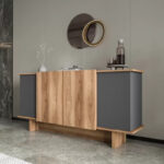 Aramos sideboard in anthracite - oak shade 180x45x80cm - Слика 4