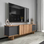 Aramos TV cabinet in anthracite-oak shade 180x33x50cm - Слика 2
