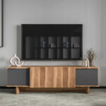 Aramos TV cabinet in anthracite-oak shade 180x33x50cm - Слика 3
