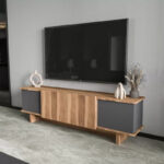 Aramos TV cabinet in anthracite-oak shade 180x33x50cm - Слика 4