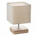 Table lamp Sand Ε14 wooden metal natural-shade in ecru color 15x15x21cm