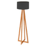 Floor lamp Flordel E27 natural color wood-black lampshade D38.5x116cm