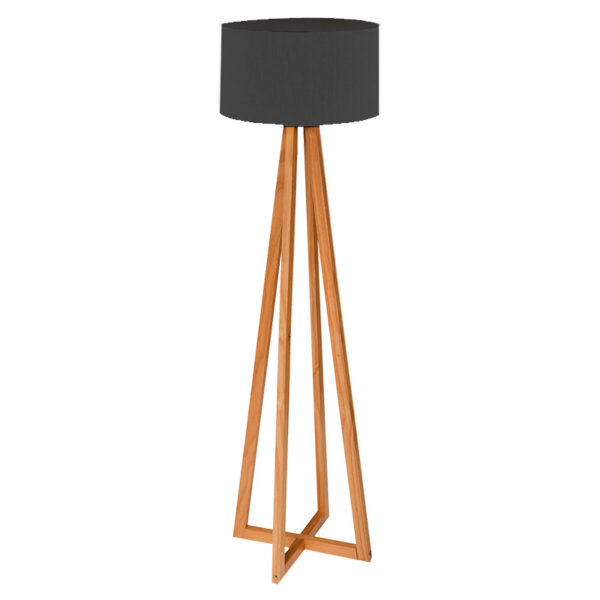 Floor lamp Flordel E27 natural color wood-black lampshade D38.5x116cm