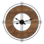 Wall clock Dorino brown color mdf-black metal D65.5x4cm