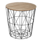 Помошна маса Куми даб МДФ површина за маса и црн метал Д40x41 см