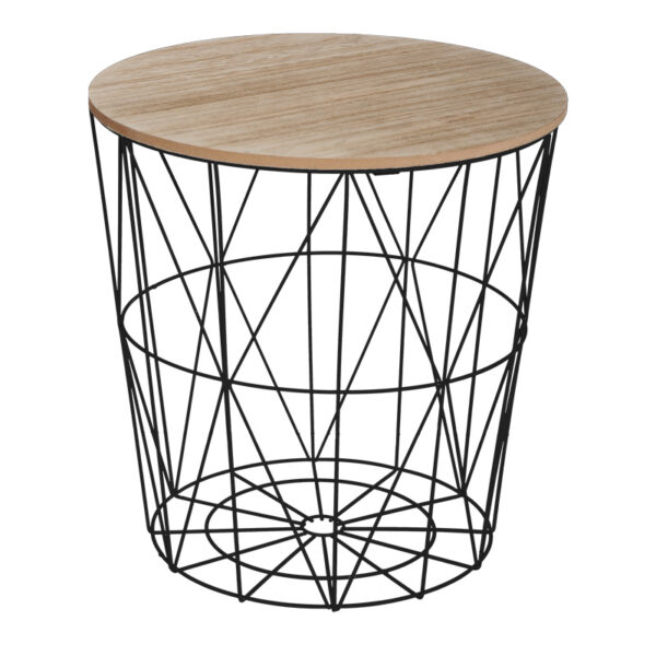 Side table Kumi oak mdf table surface and black metal D40x41cm
