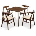 Dining set Benson - Orlean 5pcs 80x80x75cm in walnut - beige fabric