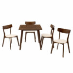 Dining set Benson - Toto 5pcs 80x80x75cm in walnut - beige fabric - Image 2
