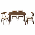 Dining set Benson - Orlean 5pcs 120x80x75cm in walnut - beige fabric - Image 2