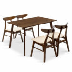 Dining set Benson - Orlean 5pcs 120x80x75cm in walnut - beige fabric