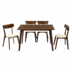 Dining set Benson - Toto 5pcs 120x75x75cm in walnut - beige fabric - Image 2