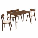 Dining set Benson - Toto 5pcs 120x75x75cm in walnut - beige fabric - Image 3