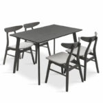 Трпезариски сет Benson - Orlean 5 парчиња 120x75x75 см во рустикално-сив материјал