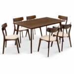 Dining set Benson - Toto 7pcs 150x90x75cm in walnut - beige fabric