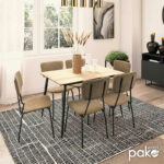 Dining table Shazam-Tania 7pcs polymorphic-opening MDF sonoma-beige 120-160x80x76cm - Image 2