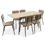 Dining table Shazam-Tania 7pcs polymorphic-opening MDF sonoma-beige 120-160x80x76cm