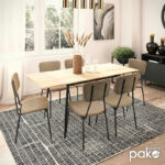 Dining table Shazam-Tania 7pcs polymorphic-opening MDF sonoma-beige 120-160x80x76cm - Image 3