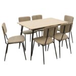 Dining table Shazam-Tania 7pcs polymorphic-opening MDF sonoma-beige 120-160x80x76cm - Image 4