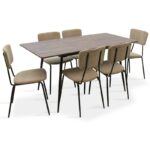 Трпезариска маса Шазам-Тања 7 парчиња полиморфно-отворање MDF орев-беж 120-160x80x76 см