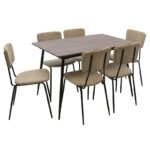 Dining table Shazam-Tania 7pcs polymorphic-opening MDF walnut-beige 120-160x80x76cm - Слика 4