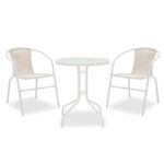 Градинарски сет за трпезарија Watson-Obbi 3 парчиња метален бел-стаклен со димензии Φ60x70 см