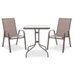 Dining table Watson-Calan set of 3 metal-textilene brown 60x60x70cm