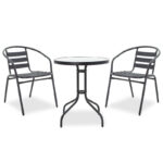 Watson-Tade dining table set of 3 pieces black metal-glass D60x70cm