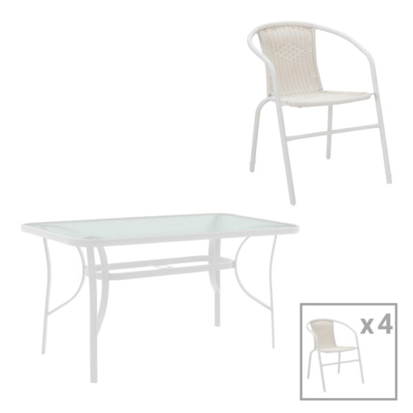 Dining table Ensure-Obbi I set of 5 metal-pe white