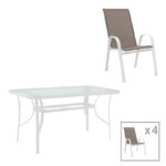 Dining table Ensure-Calan I set of 5 metal white-brown textilene 120x70x70cm