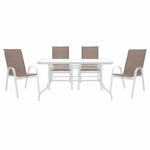 Dining table Valor-Calan B set of 5 metal white-textilene brown 140x80x70cm