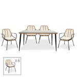 Naoki dining set 7pcs metal black pe natural