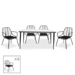 Naoki dining set 7pcs metal black pe gray