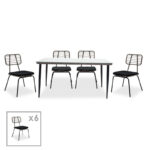 Naoki dining set 7pcs metal black pe gray.