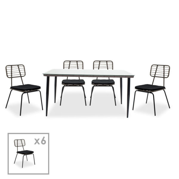 Naoki dining set 7pcs metal black pe gray.