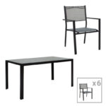 Garden dining room Nares-Moly set 7pcs aluminum black-textilene gray