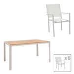 Garden dining set Zacreta-Nares 7-piece aluminum-textilene in white shade