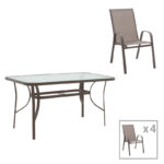 Dining table Ensure-Calan set 5pcs metal-textilene brown