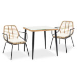 Naoki dining set 3pcs metal black-pe natural.