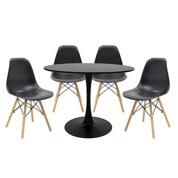 Balou-Julita dining table set of 5 MDF and pp in black-natural shade Φ100x75cm