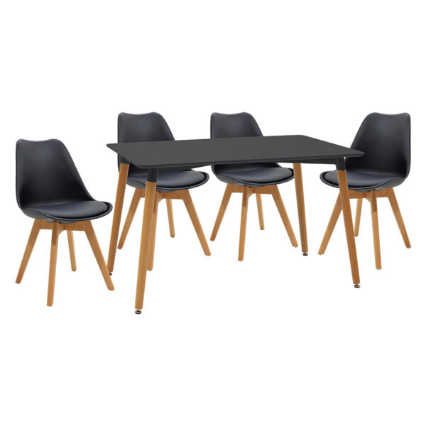 Natali-Gaston dining set 5pcs black-natural 120x80x76cm
