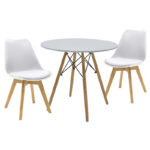Julita-Gaston dining table set of 3 in natural-white shade Φ80x73cm