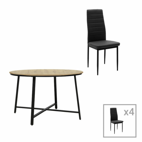 Трпезариски сет Gianno-Parker 5 парчиња природно-црна D120χ76cm