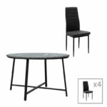 Трпезариски сет Gianno-Parker 5 парчиња црн мермер-црн Д120х76 см