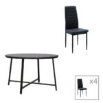Gianno-Parker dining set 5pcs black marblel-gray D120χ76cm