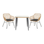 Dining table Naoki set of 3 natural rattan-black metal-glass 80x80x78cm
