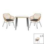 Dining table Naoki I set of 5 natural rattan-black metal-glass 80x80x78cm