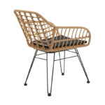 Dining table Naoki I set of 5 natural rattan-black metal-glass 80x80x78cm - Image 3