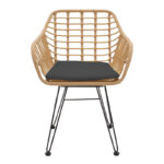 Dining table Naoki I set of 5 natural rattan-black metal-glass 80x80x78cm - Image 5