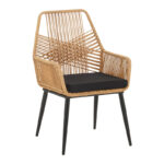 Naoki-Tanish dining table set of 7 natural rattan-black metal-glass 160x90x78cm - Слика 2
